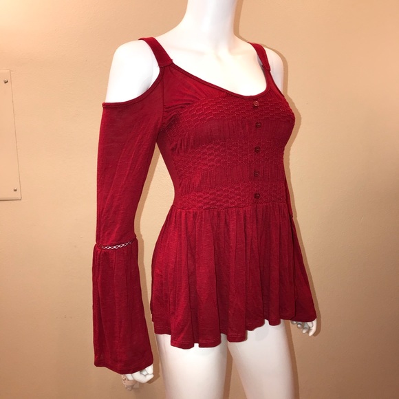 American Rag Tops - American Rag Cold Shoulder Bell Sleeve Top Womens Size Small Smocked